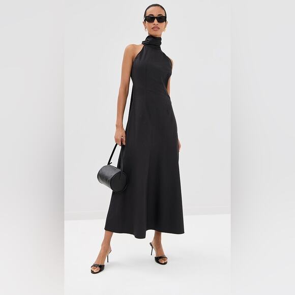 New NWT Azeeza Faye Poplin Halter Midi Dress in Black Size Small - Picture 2 of 9